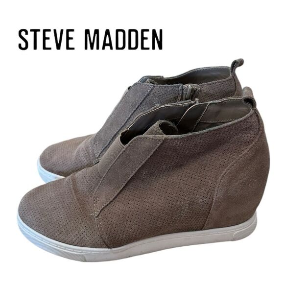 Steve Madden Women's Wavery Perforated Suede Leather Wedge Sneakers 10 - Picture 2 of 6